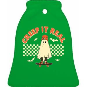 Creep It Real Skateboarding Ghost Retro Halloween Costume Ceramic Bell Ornament