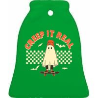 Creep It Real Skateboarding Ghost Retro Halloween Costume Ceramic Bell Ornament