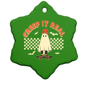 Creep It Real Skateboarding Ghost Retro Halloween Costume Ceramic Star Ornament