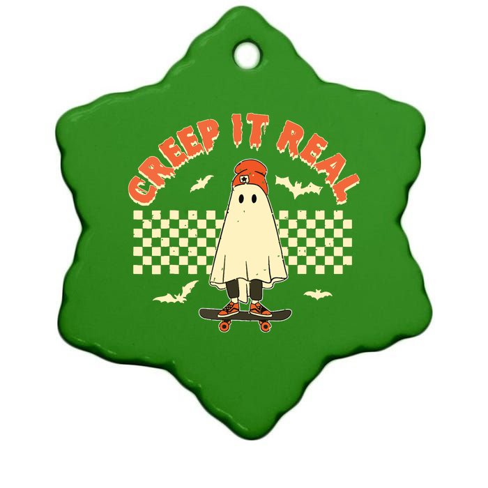 Creep It Real Skateboarding Ghost Retro Halloween Costume Ceramic Star Ornament