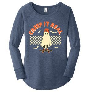 Creep It Real Skateboarding Ghost Retro Halloween Costume Women's Perfect Tri Tunic Long Sleeve Shirt