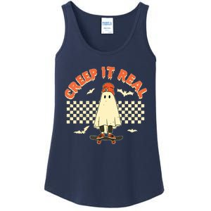 Creep It Real Skateboarding Ghost Retro Halloween Costume Ladies Essential Tank