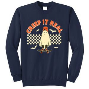 Creep It Real Skateboarding Ghost Retro Halloween Costume Tall Sweatshirt