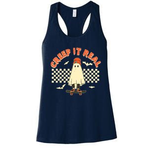 Creep It Real Skateboarding Ghost Retro Halloween Costume Women's Racerback Tank