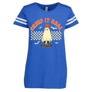 Creep It Real Skateboarding Ghost Retro Halloween Costume Enza Ladies Jersey Football T-Shirt