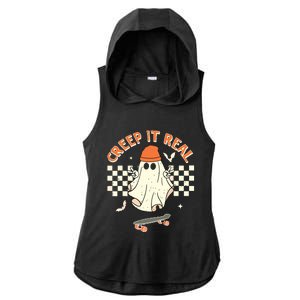 Creep It Real Skateboarding Ghost Retro Halloween Costume Ladies PosiCharge Tri-Blend Wicking Draft Hoodie Tank