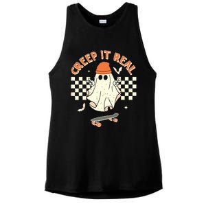 Creep It Real Skateboarding Ghost Retro Halloween Costume Ladies PosiCharge Tri-Blend Wicking Tank