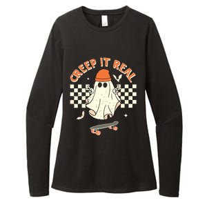 Creep It Real Skateboarding Ghost Retro Halloween Costume Womens CVC Long Sleeve Shirt