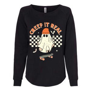 Creep It Real Skateboarding Ghost Retro Halloween Costume Womens California Wash Sweatshirt