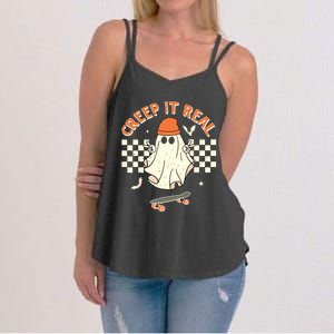 Creep It Real Skateboarding Ghost Retro Halloween Costume Women's Strappy Tank