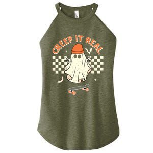 Creep It Real Skateboarding Ghost Retro Halloween Costume Women's Perfect Tri Rocker Tank