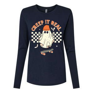 Creep It Real Skateboarding Ghost Retro Halloween Costume Womens Cotton Relaxed Long Sleeve T-Shirt