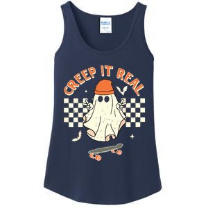 Creep It Real Skateboarding Ghost Retro Halloween Costume Ladies Essential Tank