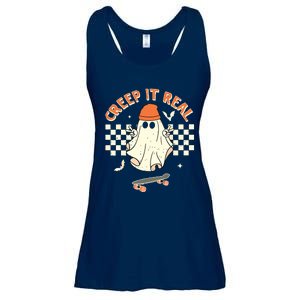 Creep It Real Skateboarding Ghost Retro Halloween Costume Ladies Essential Flowy Tank