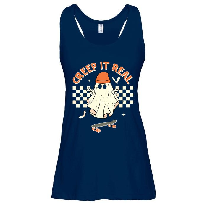 Creep It Real Skateboarding Ghost Retro Halloween Costume Ladies Essential Flowy Tank