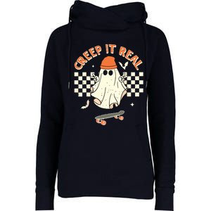 Creep It Real Skateboarding Ghost Retro Halloween Costume Womens Funnel Neck Pullover Hood