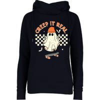 Creep It Real Skateboarding Ghost Retro Halloween Costume Womens Funnel Neck Pullover Hood