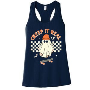 Creep It Real Skateboarding Ghost Retro Halloween Costume Women's Racerback Tank