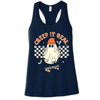 Creep It Real Skateboarding Ghost Retro Halloween Costume Women's Racerback Tank