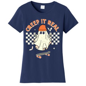 Creep It Real Skateboarding Ghost Retro Halloween Costume Women's T-Shirt