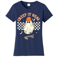 Creep It Real Skateboarding Ghost Retro Halloween Costume Women's T-Shirt