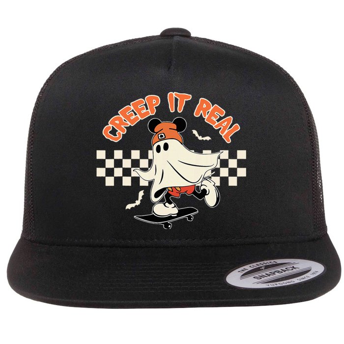 Creep It Real Spooky Ghost Mouse Flat Bill Trucker Hat