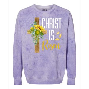 Christ Is Risen Sunflower Cross Easter Colorblast Crewneck Sweatshirt