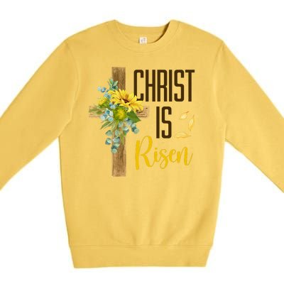 Christ Is Risen Sunflower Cross Easter Premium Crewneck Sweatshirt