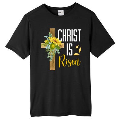 Christ Is Risen Sunflower Cross Easter Tall Fusion ChromaSoft Performance T-Shirt