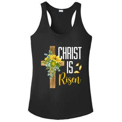 Christ Is Risen Sunflower Cross Easter Ladies PosiCharge Competitor Racerback Tank