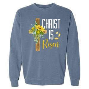 Christ Is Risen Sunflower Cross Easter Garment-Dyed Sweatshirt