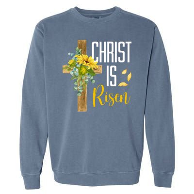 Christ Is Risen Sunflower Cross Easter Garment-Dyed Sweatshirt