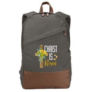 Christ Is Risen Sunflower Cross Easter Cotton Canvas Backpack