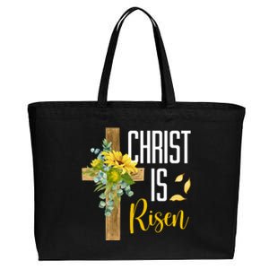 Christ Is Risen Sunflower Cross Easter Cotton Canvas Jumbo Tote