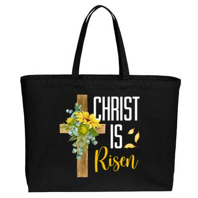 Christ Is Risen Sunflower Cross Easter Cotton Canvas Jumbo Tote