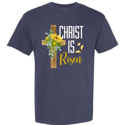 Christ Is Risen Sunflower Cross Easter Garment-Dyed Heavyweight T-Shirt