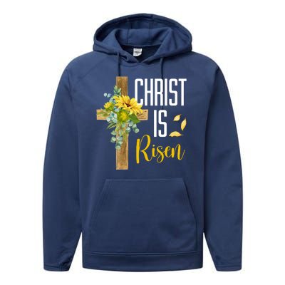 Christ Is Risen Sunflower Cross Easter Performance Fleece Hoodie