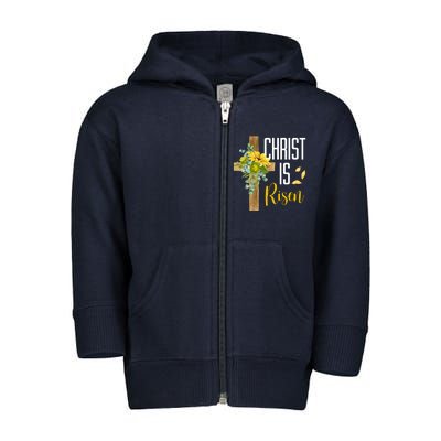 Christ Is Risen Sunflower Cross Easter Toddler Zip Fleece Hoodie