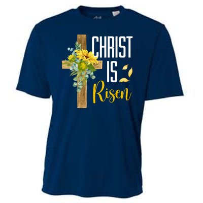 Christ Is Risen Sunflower Cross Easter Cooling Performance Crew T-Shirt