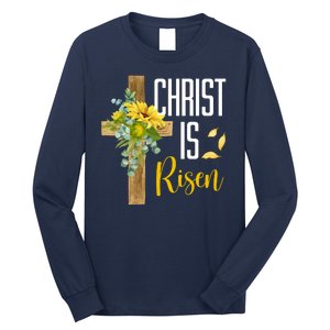 Christ Is Risen Sunflower Cross Easter Long Sleeve Shirt