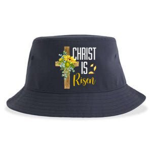 Christ Is Risen Sunflower Cross Easter Sustainable Bucket Hat