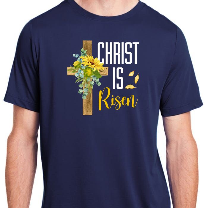 Christ Is Risen Sunflower Cross Easter Adult ChromaSoft Performance T-Shirt