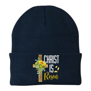 Christ Is Risen Sunflower Cross Easter Knit Cap Winter Beanie