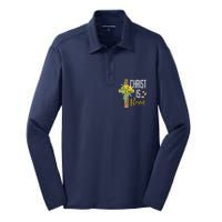 Christ Is Risen Sunflower Cross Easter Silk Touch Performance Long Sleeve Polo