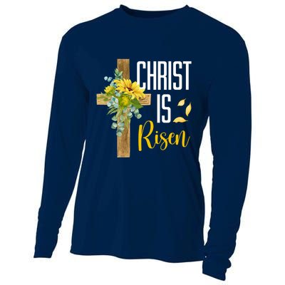 Christ Is Risen Sunflower Cross Easter Cooling Performance Long Sleeve Crew
