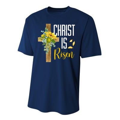 Christ Is Risen Sunflower Cross Easter Performance Sprint T-Shirt