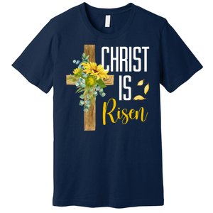 Christ Is Risen Sunflower Cross Easter Premium T-Shirt