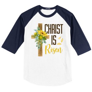 Christ Is Risen Sunflower Cross Easter Baseball Sleeve Shirt