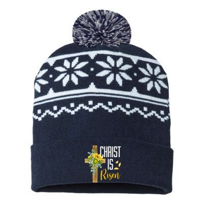 Christ Is Risen Sunflower Cross Easter USA-Made Snowflake Beanie