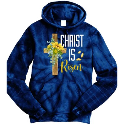 Christ Is Risen Sunflower Cross Easter Tie Dye Hoodie